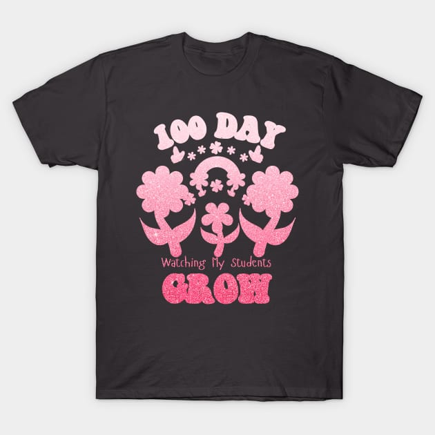 Happy 100th Day Of School,100th day of brighter, 100 days wiser, 100 days sharper, groovy retro leopard T-Shirt by Emouran